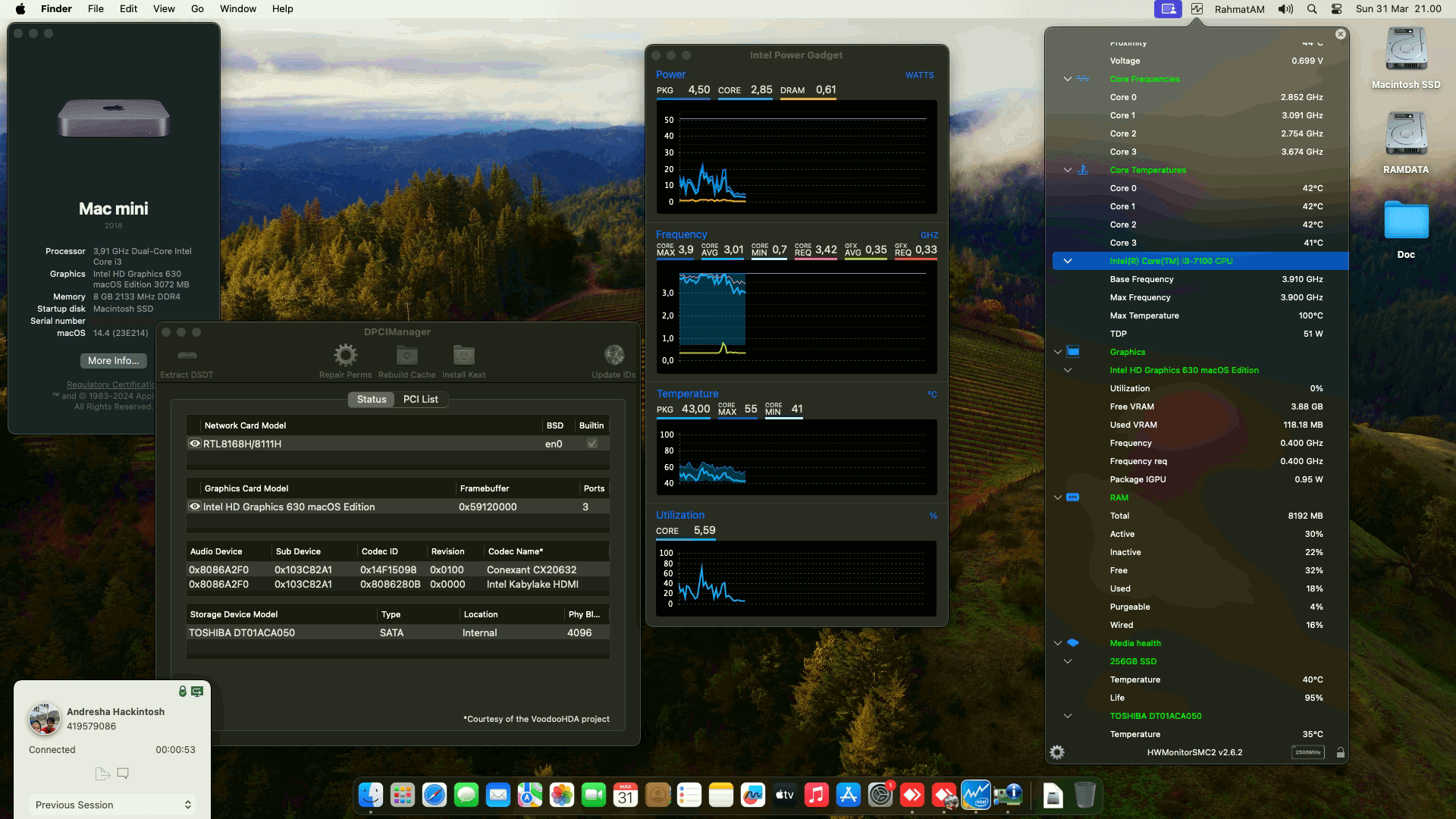 Success Hackintosh macOS Sonoma 14.4 Build 23E214 in HP Prodesk 400 G4 MT